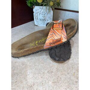 Papillio Birkenstock Orange & Multicolor Sandals With Adjustable Buckle Strap &